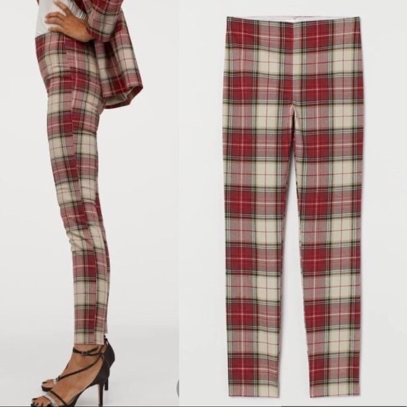 Hm Red Plaid Super Stretch Slim Pull On 